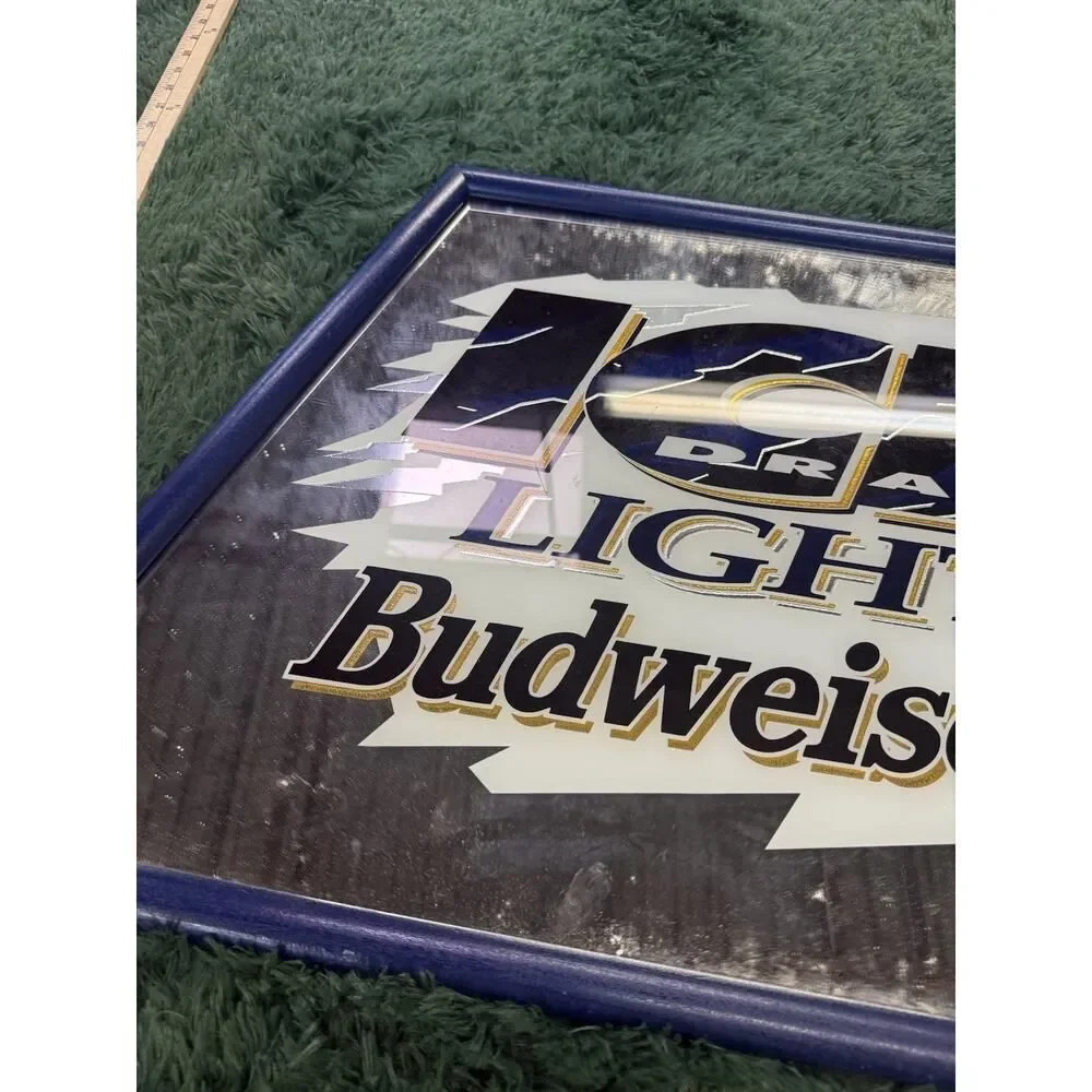 Vtg BUD ICE Draft Beer Budweiser USA Slanted Mirror Sign Anheuser Busch 22x25